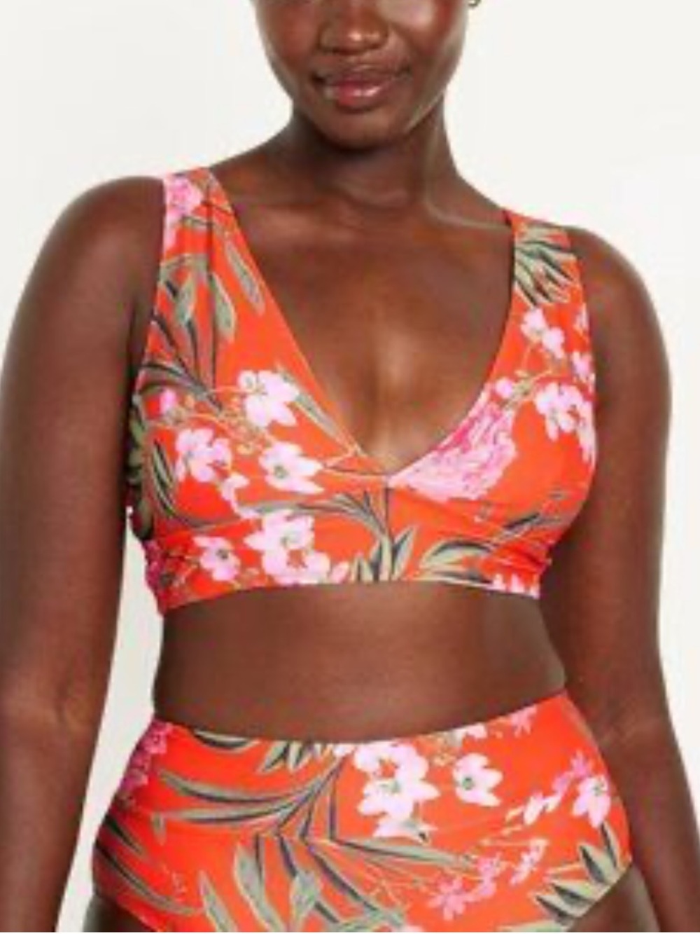 NEW Old Navy Swimsuit Top XXL V-Neck and Bottom High Waist Red Floral Tropical